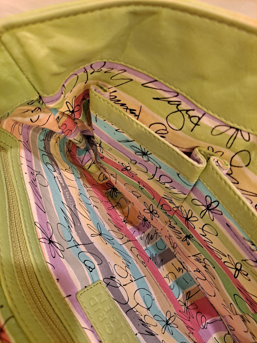 Sigrid Olsen Light Green Leather Braided Handles Stitched Vtg Y2k Vibrant Liner - Picture 15 of 16
